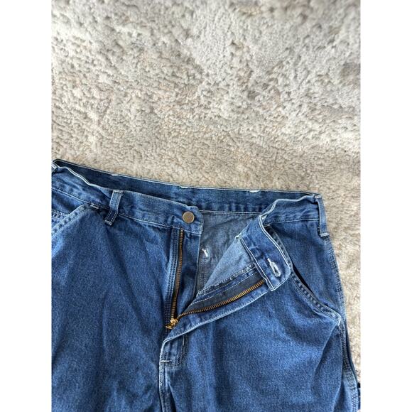 Carhartt Size 34x34 Denim Jeans Casual Pants Blue Button Zip Pocket Straight Leg - Picture 8 of 11